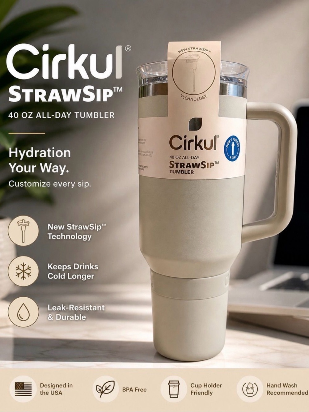 Cirkul StrawSip 40oz Tumbler - Fog(light gray)